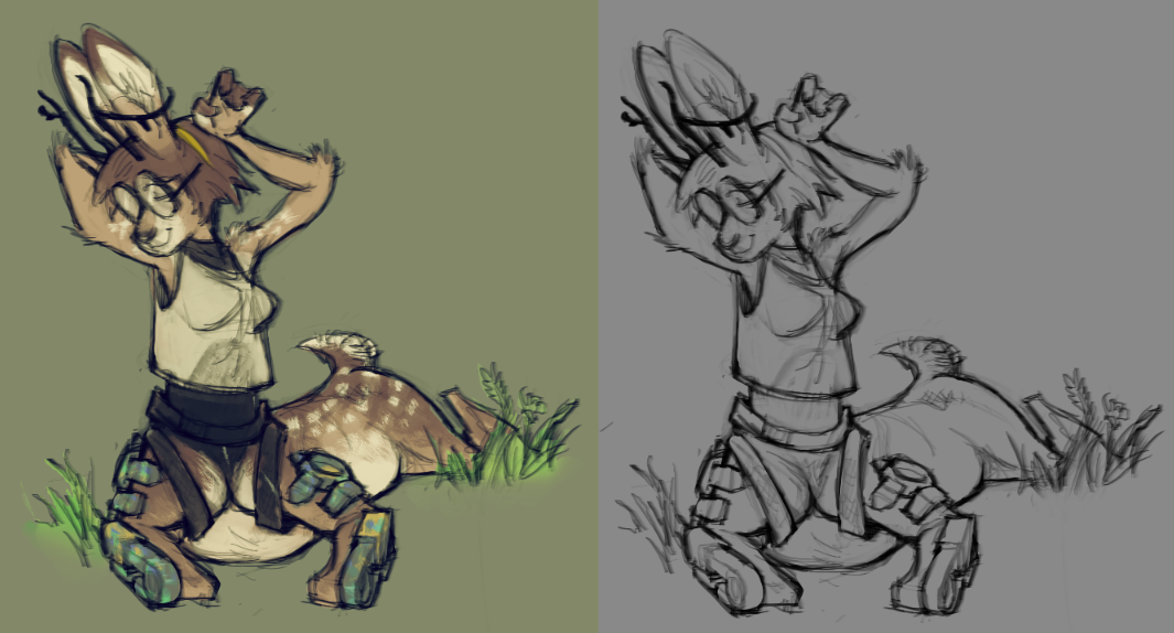 a drawing of a jackletaur, fullbody