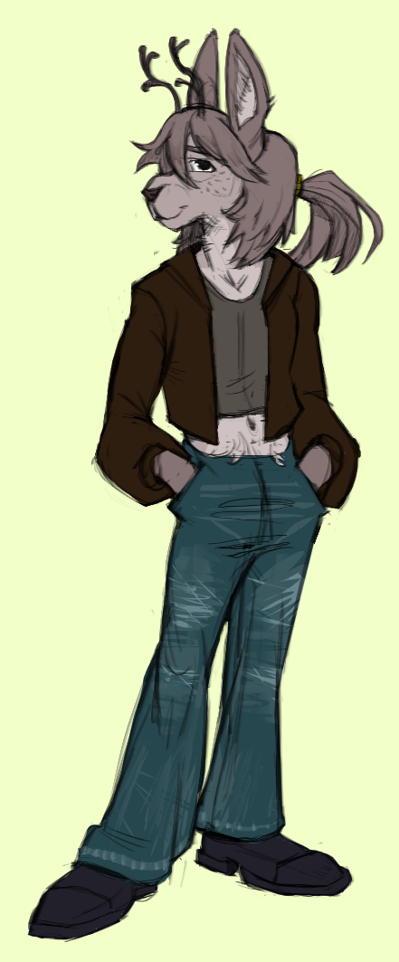 a cartoony drawing of a jackle character, fullbody